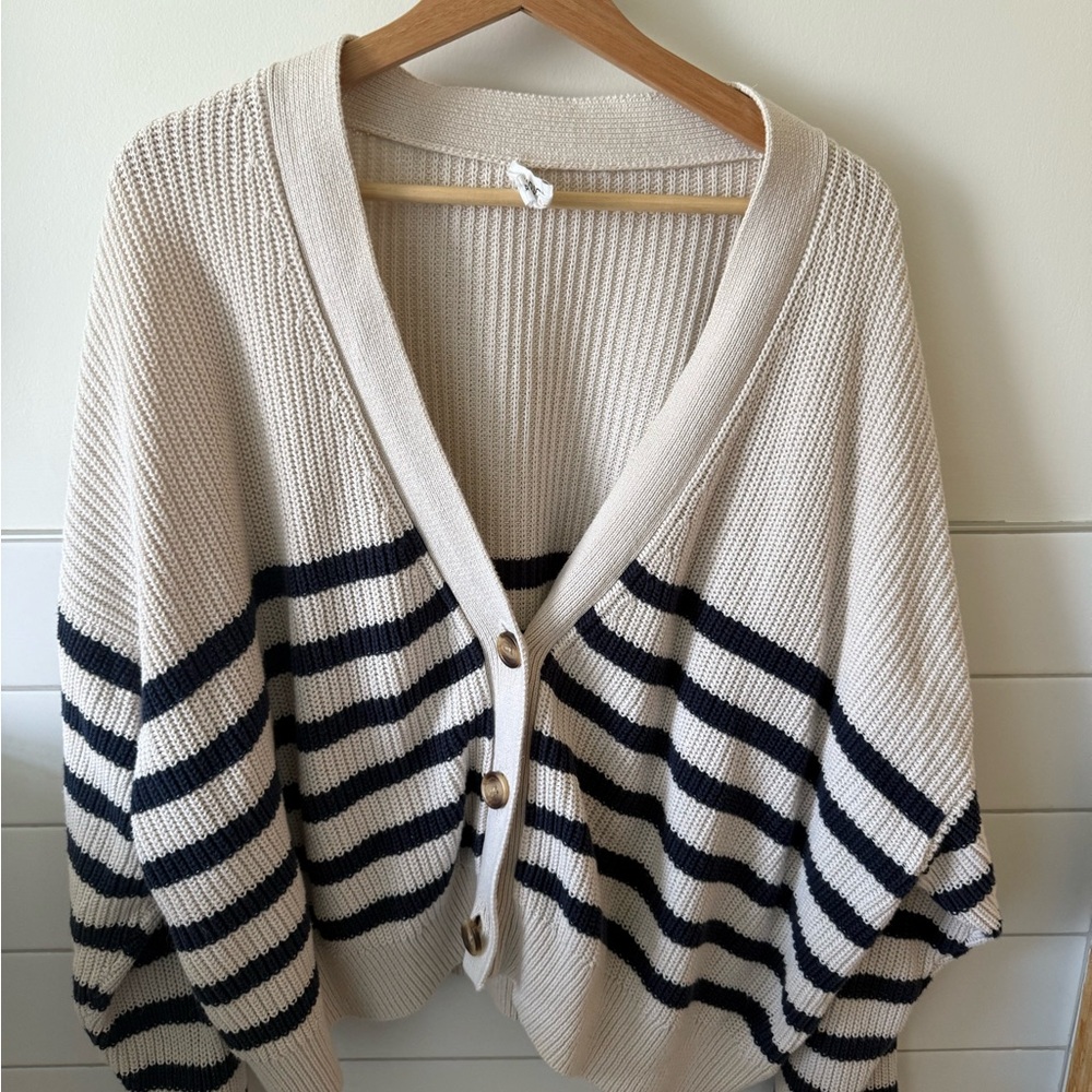 Striped Cream and Black Women's Sweater